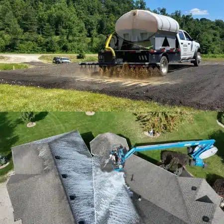 Aerial view of a Reactiv8 treatment in progress with the service truck