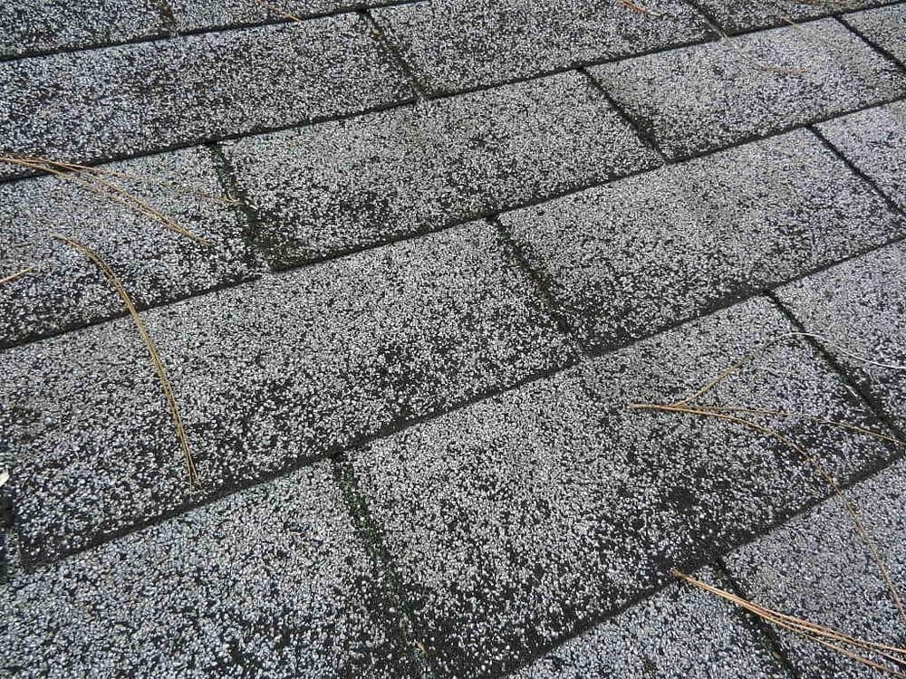 Close-up of an asphalt shingle granule surface